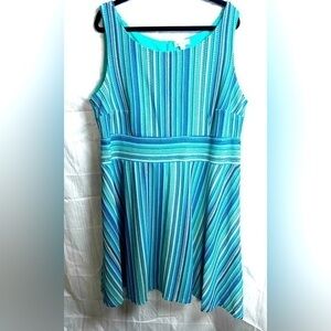 Dress Barn Teal and Aqua Striped Sleeveless A-Line Dress